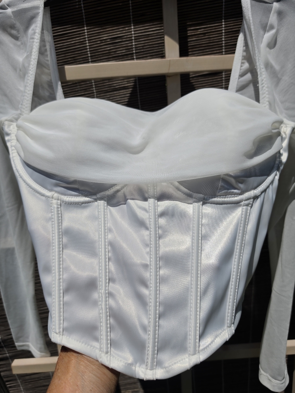 NEW Windsor Ivory Long Sleeve Satin Corset Top Medium